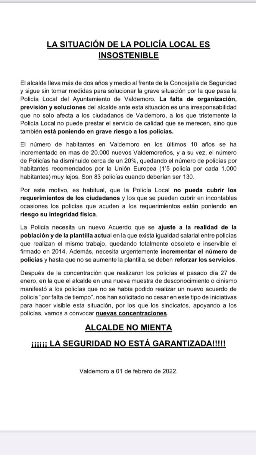 Concentración policias local 17 febrero 2022 CPPM VAldemoro